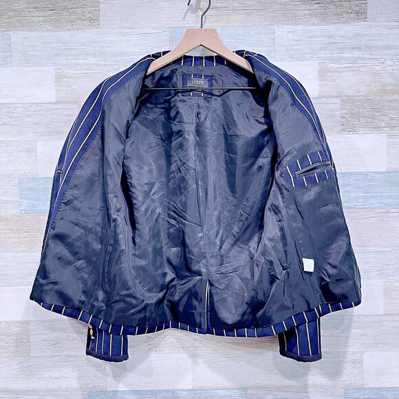 J CREW Schoolboy Blazer Blue Academia Stripe 100% Wool Gold Buttons Womens 8 - Picture 4 of 7